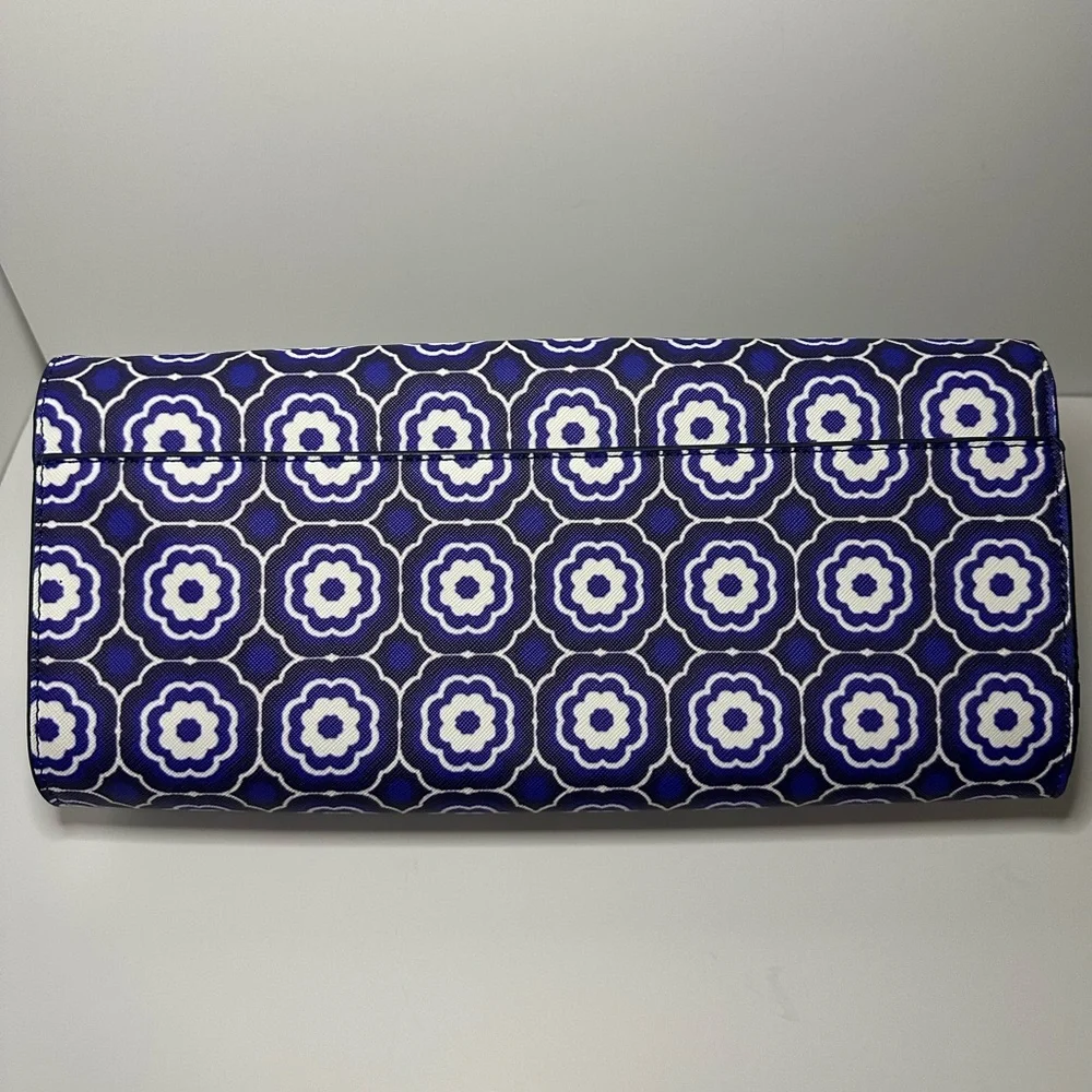 Trina Turk New Medallion Herringbone Blue & White Faux Envelope Leather Clutch